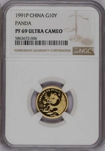 1991-P Gold Panda 1/10 oz. 10 Yuan NGC PF69 Ultra Cameo. Only 3,500 Minted! - Picture 1 of 2