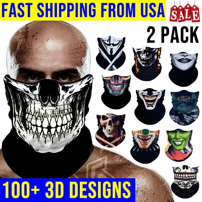 Paquete de 2 mascarillas faciales calavera bandera americana cuello polaina bandana diadema pasamontañas UV  Foto 1 de 4