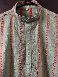 Vintage 60s Indian KURTA kaftan glitter thread embroidery hippie boho tunic 36 - Bild 1 von 9