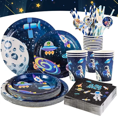 80 Stück Weltraum Partygeschirr Pappteller Kindergeburtstag mit Pappbecher Servi - Bild 1 von 4