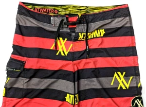 ATWATER Board Shorts Mens 36 Swim Trunks Unlined Boardshort Red Black Striped - Picture 1 of 9