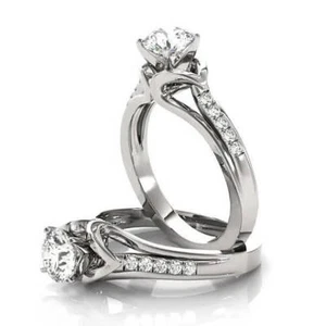 Forever One Moissanite Swan Cathedral Diamond Engagement Ring White Gold - Picture 1 of 3