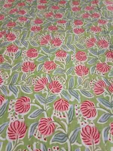 25 Yards Fabric Indian Green Floral Hand Printed Cotton Fabric Sewing Fabrics - Picture 1 of 5
