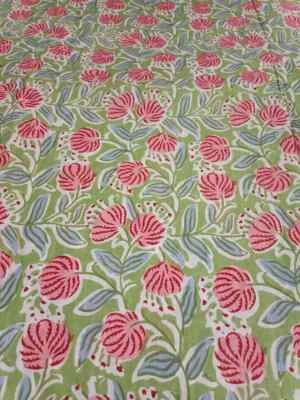 25 Yards Fabric Indian Green Floral Hand Printed Cotton Fabric Sewing Fabrics - Image 1 of 4