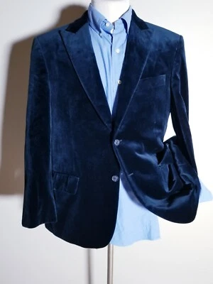 40S Slim Blue Velvet Velour Cotton Event Dinner Tweed Smoking Blazer Jacket Coat - Image 1 of 4