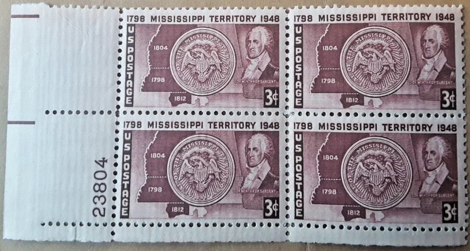 1948 US Postage Scott#955 Mississippi State 3c / 3 Cent Stamp Plate #23804 Env#1 - Image 1 of 2