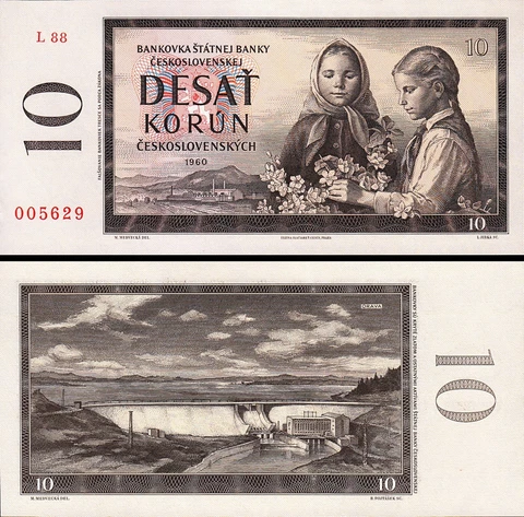 Czechoslovakia 10 Korun 1960, UNC, P-88b, Prefix L 88 Cover