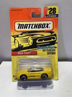 Caja de cerillas superrápida 1997 #28 Mitsubishi Spyder amarillo vintage. Nuevo en Pack I Foto 1 de 4