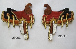 #2306 3 1/4"H Left,Right Cowboy Saddle Embroidery Iron On Applique Patch - Picture 1 of 3