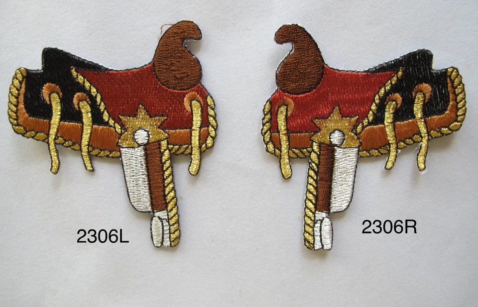 #2306 3 1/4"H Left,Right Cowboy Saddle Embroidery Iron On Applique Patch - Image 1 of 1