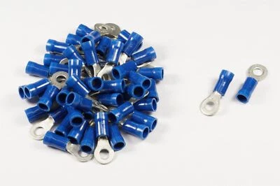 Lot of 50 34160 TE Conn Crimp Ring Tongue Terminal Copper Blue 14-16 AWG #8 - Image 1 of 2