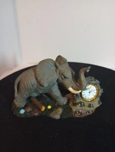 Elephant Quartz clock herco gift professional figurines 7"X4" With Flowers  - Picture 1 of 15