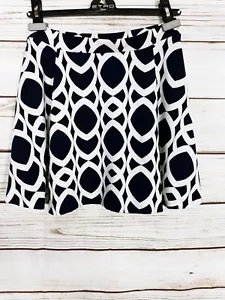 Aqua Womens Flare Skirt Size L White & Blue Geometric Elastic Waist Pull On - Picture 1 of 8