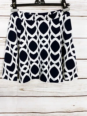 Falda acampanada Aqua para mujer talla L blanca y azul cintura elástica geométrica Foto 1 de 4