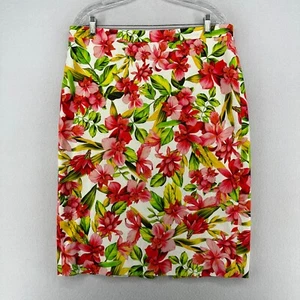 J.CREW Skirt 14 Number 2 Pencil Stretch Twill Floral Zip Vented Back Cotton Red - Picture 1 of 14
