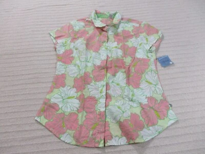 Camisa Izod Mujer Pequeña P Pequeña Verde Abotonada Manga Corta Floral Algodón Nueva Foto 1 de 4