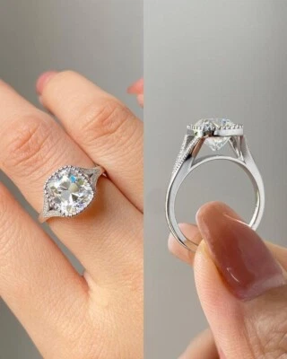 Alianza de boda moissanita D/VVS1 corte cojín 3,20 quilates platino sólido 950 talla 6 7 Foto 1 de 4