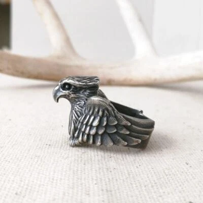 Anillo de motociclista águila grande 3D de plata de ley 925 oxidada oscura talla 10 11 único Foto 1 de 4