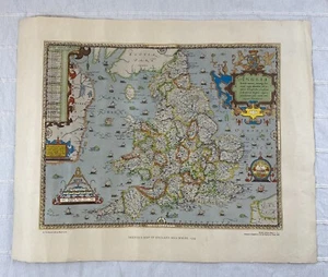 Vintage Saxton’s Map of England and Wales 1579 British Library 1983 Reproduction - Picture 1 of 9