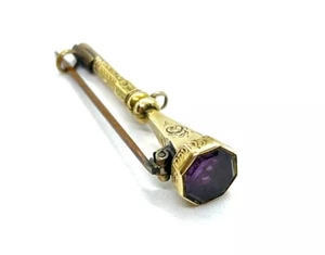 Antique Victorian 9 CT Gold Amethyst Seal Watch Key Brooch Conversion - Picture 1 of 9