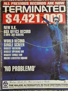 Schwarzenegger in Terminator 2: Judgment Day, 1991 rare large box office advert - Imagen 1 de 1