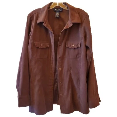 Denim & Co Shacket Shirt Button Up Brown Faux Suede Look Collar Womens Size M - Image 1 of 4