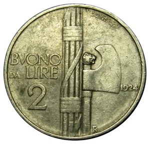Italy 2 Lire coin 1924 km#63 - Picture 1 of 2