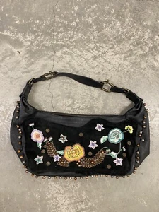 Francesco Biasia schwarz Leder Wildleder handbemalt Blumen Schulter Handtasche - Bild 1 von 16