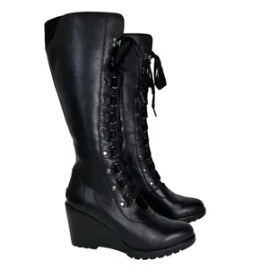 SOREL After Hours Leather Lace-Up Boots Knee-High Heels Sz 8 Whimsigoth Witchy - Picture 1 of 12