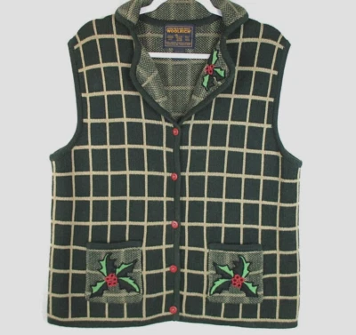 Woolrich John Rich and Bros Vest Womens Green Red Plaid Sleeveless VNeck Size XL - Image 1 of 4