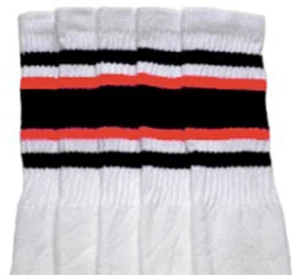 22” KNEE HIGH WHITE tube socks with BLACK/ORANGE stripes style 4 (22-161)  - Picture 1 of 1