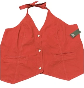 Wild Fable Red Denim Buttoned Vest Women's Plus Size 4X Tie Neck and Tie Back - Picture 1 of 8