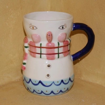 Taza Anthropologie BirdCanFox muñeco de nieve Joyeux Noel vacaciones Navidad café con leche Foto 1 de 4