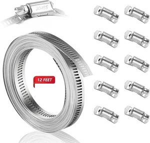 Kit Assortimento Morsetto Tubo Acciaio Inox 304 Fai da Te, Tagliato su Misura 12 FT Argento - Foto 1 di 7
