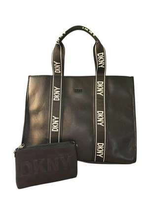 Bolso de Mano DKNY Cassie Grande Imitación Cuero Blanco y Negro 16x12x5.5" y Cartera 8x5x1" Usado en Excelente Condición Foto 1 de 4