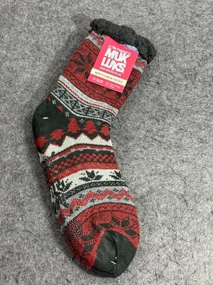 Calcetines de cabina MUK LUKS para hombre L/XL zapato talla 11-13 rojo negro Fair Isle cálidos y acogedores Foto 1 de 2