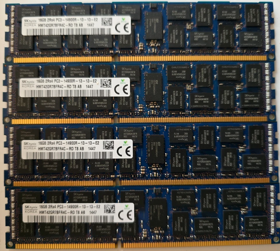 64GB: 4 x 16GB SK hynix  2Rx4 PC3-14900R-13-13-E2 HMT42GR7BFR4C-RD Server Memory - Image 1 of 1