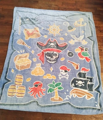 Мягкое одеяло с черепом попугая Blue Pirate Ship Treasure Kids 49x60 - Изображение 1 из 4