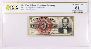 Fr#1374 Fourth Issue Lincoln 50C 50 Cents Fractional Currency PCGS UNC 61 - Picture 1 of 2
