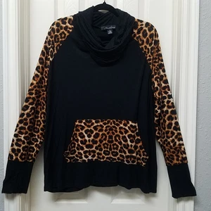 Hawthorne Damengröße 3 schwarz Wasserfallausschnitt Leopard Handwärmer Tasche Ellenbogenaufnäher - Bild 1 von 8