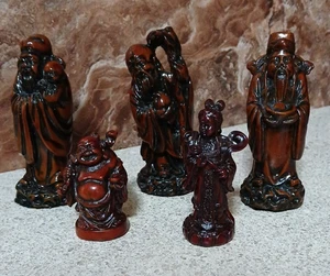 Set Of 5 Cninese Wise Men - Fu Lu Shou Figures Heavy Resin  3.75"H - Picture 1 of 4