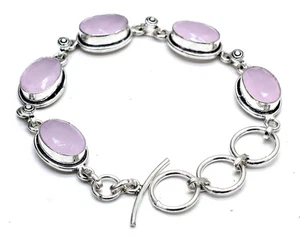 Rose Quartz Gemstone Bracelet 925 Sterling Silver Handmade Jewelry Size-7-8" - Picture 1 of 7