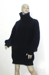 Rollkragen Alpaka Acryl Long Pullover Kleid Peru One Size dunkelblau wunderschön - Bild 1 von 6