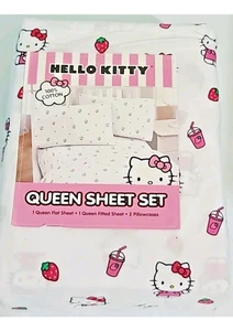 Set lenzuola 4 pezzi Sanrio Hello Kitty con fragola, drink queen bianco, rosa, rosso - Foto 1 di 4