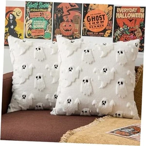 Kevin Textil Halloween Kissenbezüge 20" x 20" (2er Pack) Cremeweiß Geist - Bild 1 von 7