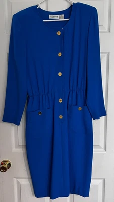 Vestido Vintage Años 90 Liz Claiborne AZUL BRILLANTE Talla 12 Foto 1 de 4