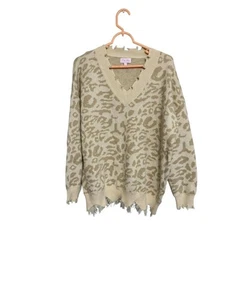 Pink Lily Distressed hellbraun Leopardenmuster Pullover Gr. L - Bild 1 von 4