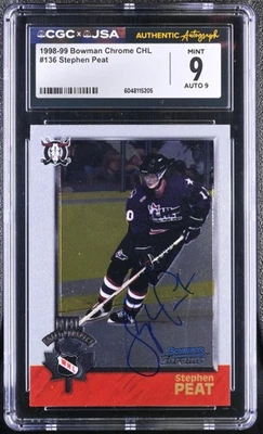 Stephen Peat Signed 1998-99 Bowman Chrome CHL Card 136 Red Deer CGC 9 JSA 9 Auto - Image 1 of 2