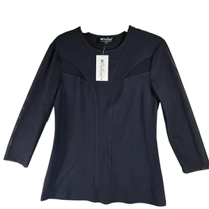 Blusa negra Weekend Frank Lyman para mujer panel de malla manga 3/4 talla M nueva con etiquetas - Imagen 1 de 11