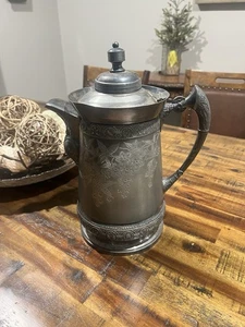 Victorian 1870/1890 English silver plated engraved coffee pot tea pitcher LARGE - Picture 1 of 14
